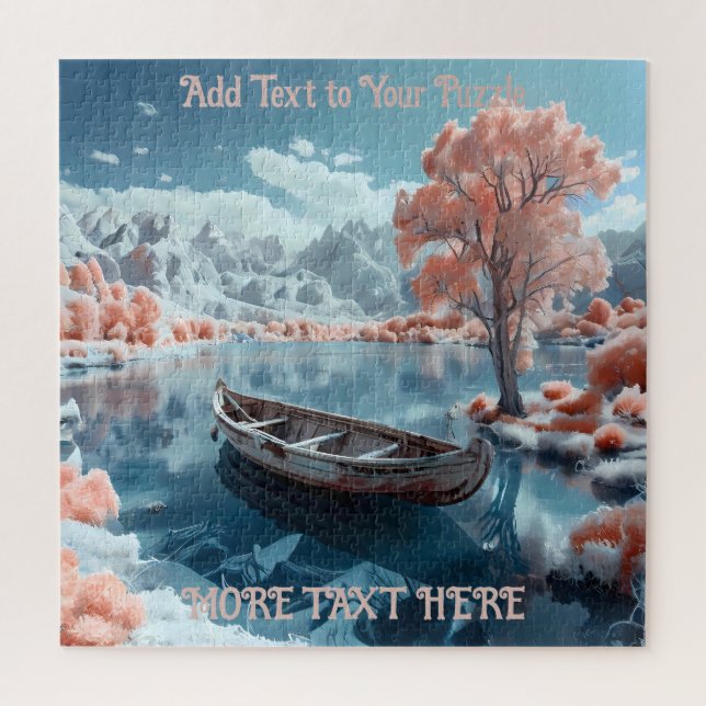 Tranquil Fishing Boat on Lake Mount Fuji Volcano Jigsaw Puzzle (Vertical)