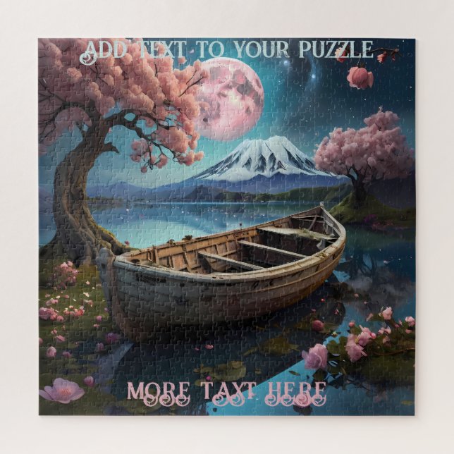Tranquil Fishing Boat on Lake Mount Fuji Volcano Jigsaw Puzzle (Vertical)