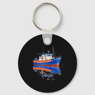 Tranquil Fishing Boat Water Reflection Art Key Ring