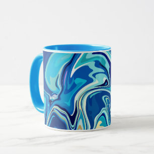 Tranquil Fluid Art with Blue and Aqua Swirls Mug