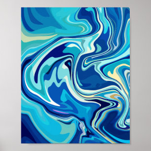 Tranquil Fluid Art with Blue and Aqua Swirls Poster
