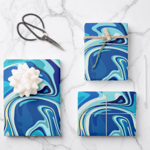 Tranquil Fluid Art with Blue and Aqua Swirls Wrapping Paper Sheet