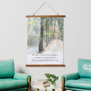 Tranquil Forest Path Watercolor Optional Wording Hanging Tapestry