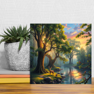 Tranquil Forest Serenity at Dawn Nature Artwork Tile