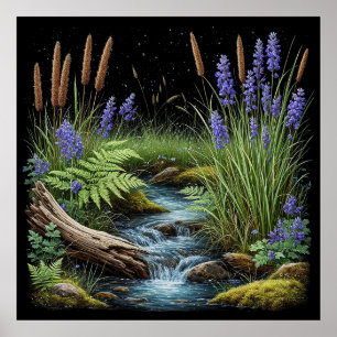 Tranquil Forest Stream Scene Relaxing 🌿💜 Poster