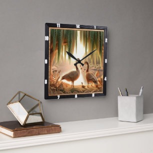 Tranquil Geese Woodland  Square Wall Clock