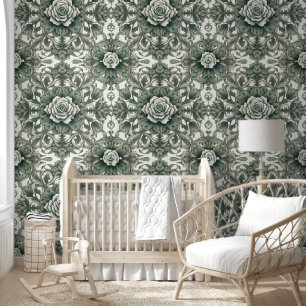 Tranquil Green and White Floral Escape Wallpaper