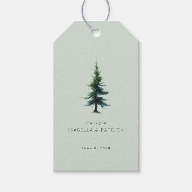 Tranquil Green Evergreen Tree Gift Tags (Front)