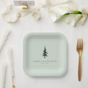 Tranquil Green Evergreen Tree Paper Plate