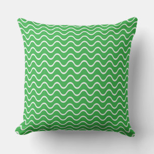 Tranquil Green Pattern: White Wavy Lines Cushion