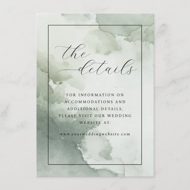 Tranquil Green Watercolor Details Enclosure Card (Front)