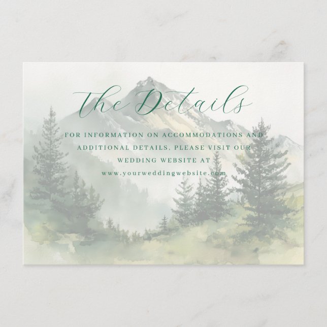 Tranquil Green Watercolor Mountain Landscape Enclosure Card (Front)