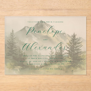 Tranquil Green Watercolor Mountains Acrylic Invitations