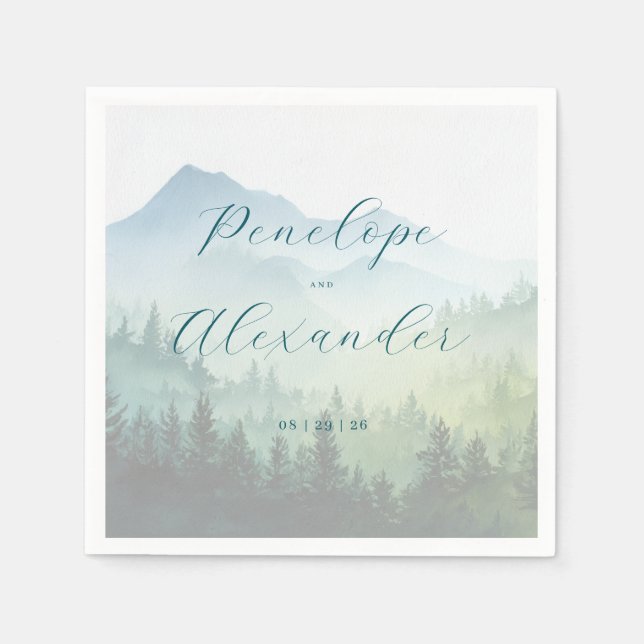 Tranquil Green Watercolor Mountains Napkin (Front)