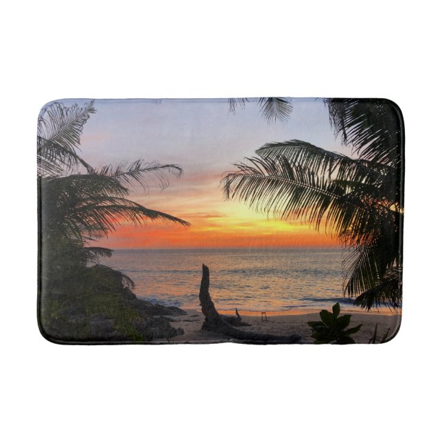 Tranquil Hawaiian Tropical Island Beach Sunset Bath Mat (Front)