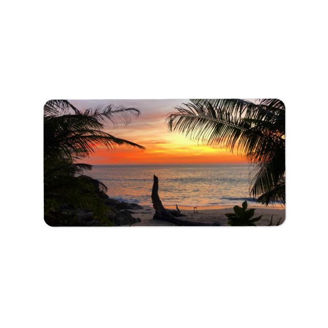 Tranquil Hawaiian Tropical Island Beach Sunset Label (Front)
