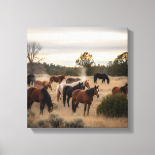 Tranquil Herd at Dusk – Peaceful Horse Pasture Canvas Print