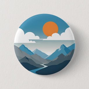 Tranquil Horizon   Minimal Mountain Landscape Art 6 Cm Round Badge