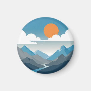 Tranquil Horizon Minimal Mountain Landscape Art Magnet