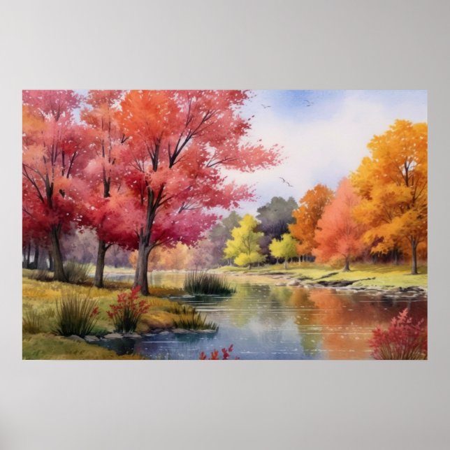 Tranquil Japanese Autumn Pond Poster (Front)