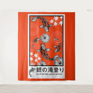Tranquil Japanese Carp Art Tapestry