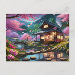 Tranquil Japanese Garden in Spring Painting Postcard