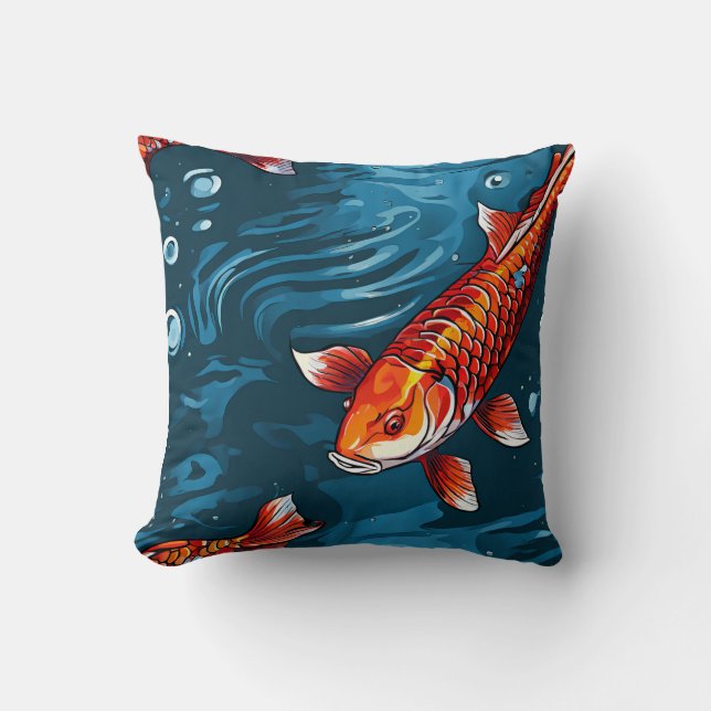 Tranquil Koi Fish Pillow – Elegant Water-Inspired  (Front)