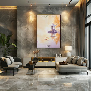 Tranquil Koi Pond and Pagoda Wall Art