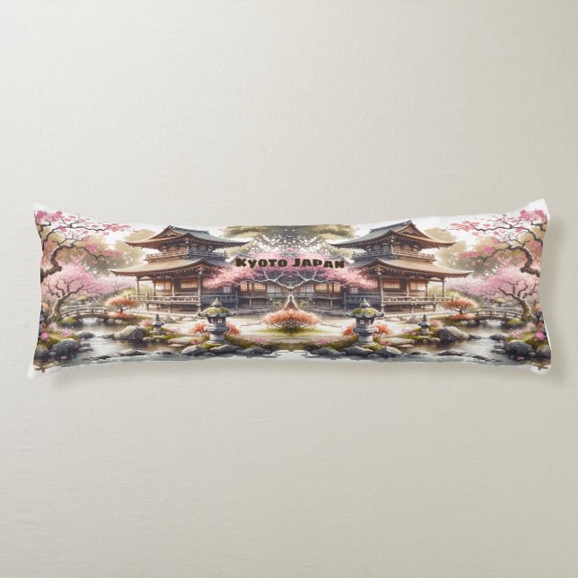 Tranquil Kyoto Japan Watercolor Sketch | Body Cushion (Front)