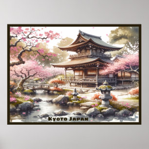 Tranquil Kyoto Japan Watercolor Sketch Poster