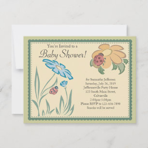 Tranquil Ladybugs Neutral Baby Shower Invitations