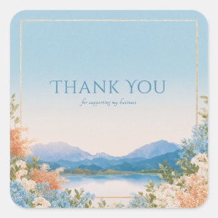 Tranquil Lake Scenery Hydrangea Gold Frame Square Sticker