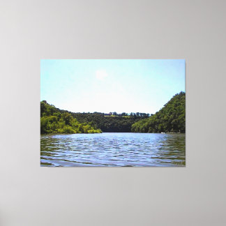 Tranquil Lake Surrounded by Forested Hills Canvas Print