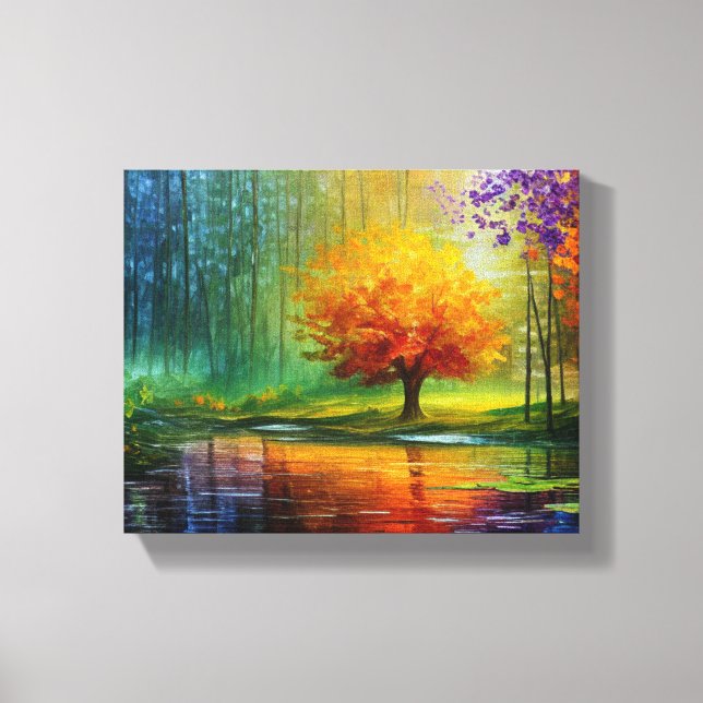  Tranquil Landscape Painting: Colourful Tree  Canvas Print (Front)
