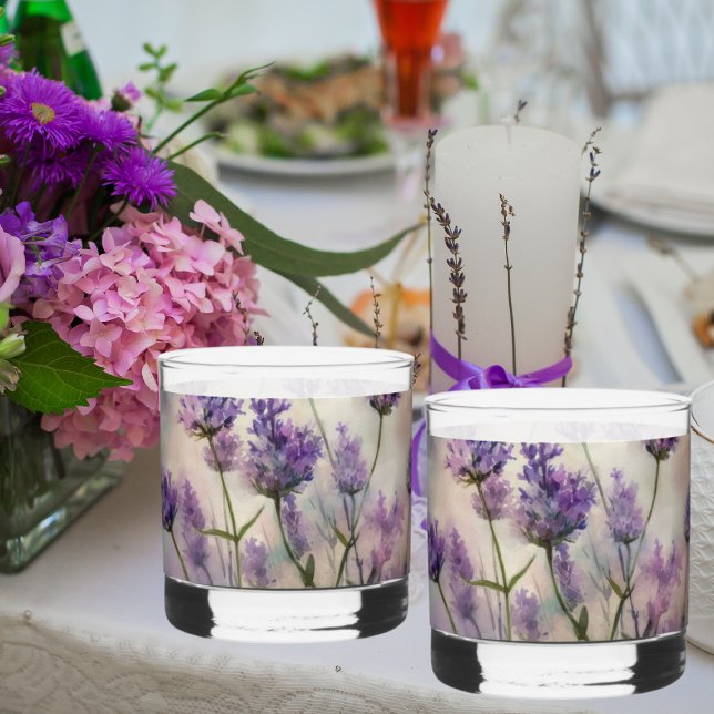 Tranquil Lavender Fields Whiskey Glasses (Tranquil Lavender Fields 12 oz Printed Whiskey Glasses)