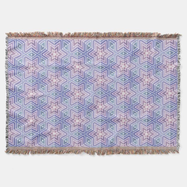 Tranquil Lavender Geometric Star Maze Pattern Throw Blanket (Front)