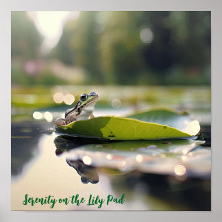 Tranquil Lily Pad: Frog in Morning Light Poster
