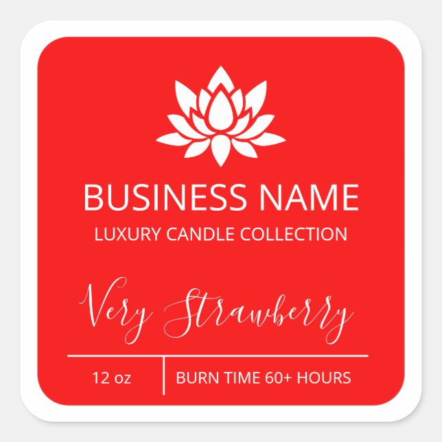Tranquil Lotus Red Strawberry Soy Candle Labels (Front)