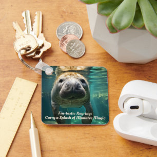 Tranquil Manatee Embrace: Customisable Manatee Key Ring