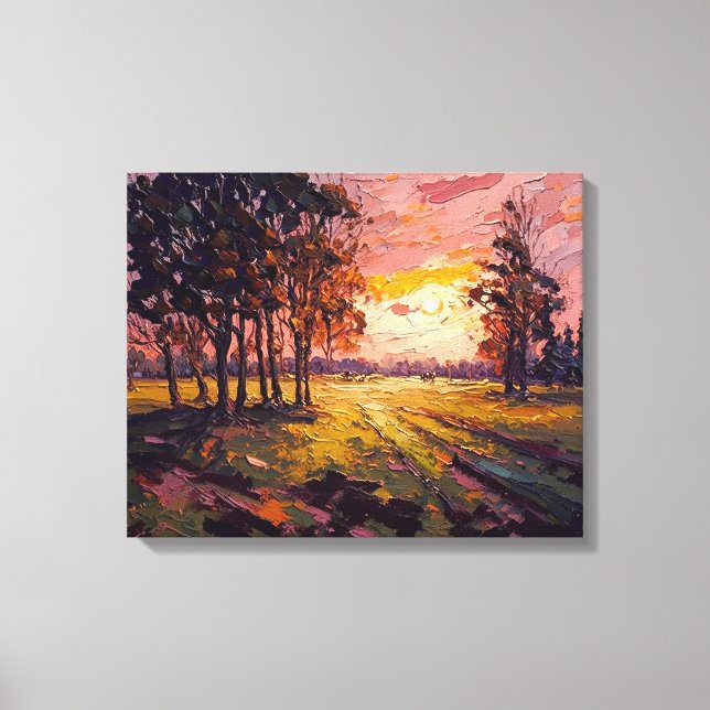 Tranquil Meadow Sunset Fine Art Canvas Print (Front)