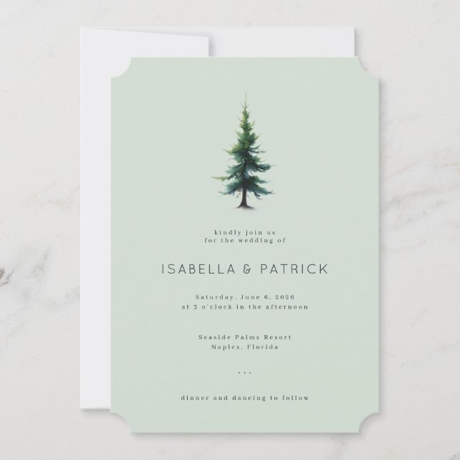 Tranquil Mint Watercolor Tree Invitation (Front)