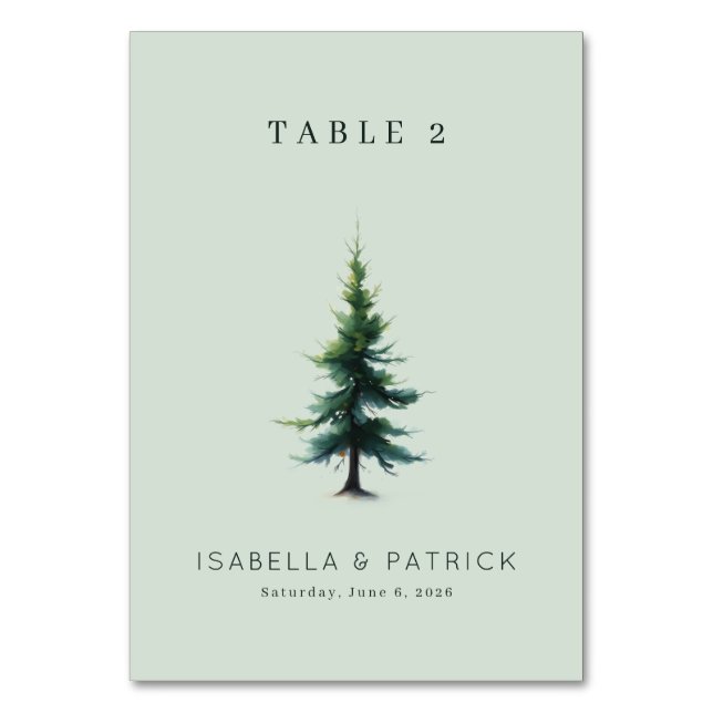 Tranquil Mint Watercolor Tree Table Number (Front)