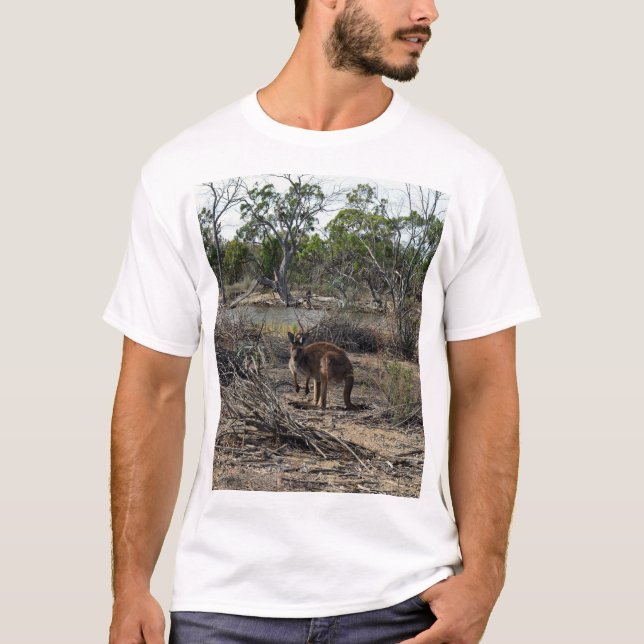 Tranquil Moment: Australian Kangaroo at Billabong T-Shirt (Front)