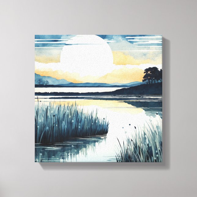 Tranquil Moonlight Lake Canvas Print (Front)