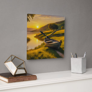 Tranquil Morning Sunrise Square Wall Clock