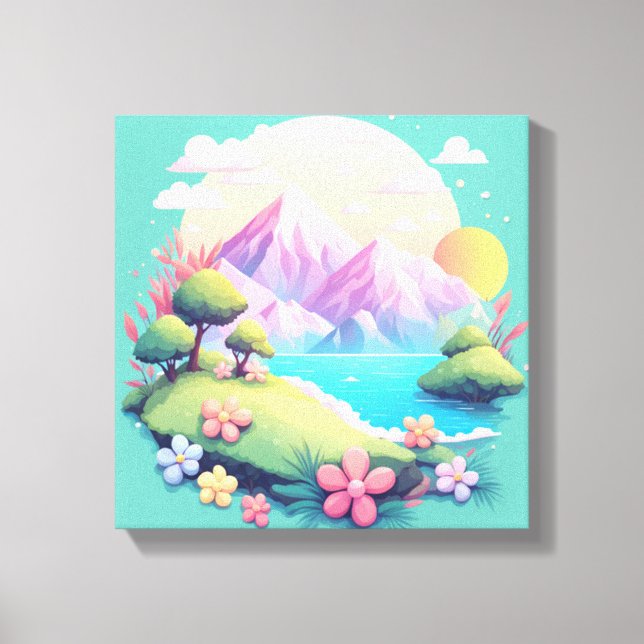 Tranquil Mountain Landscape Painting Canvas Print (Front)