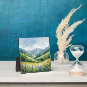 Tranquil Mountain Meadow – Watercolor Nature Wall  Plaque