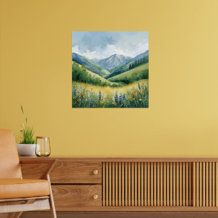 Tranquil Mountain Meadow – Watercolor Nature Wall Poster