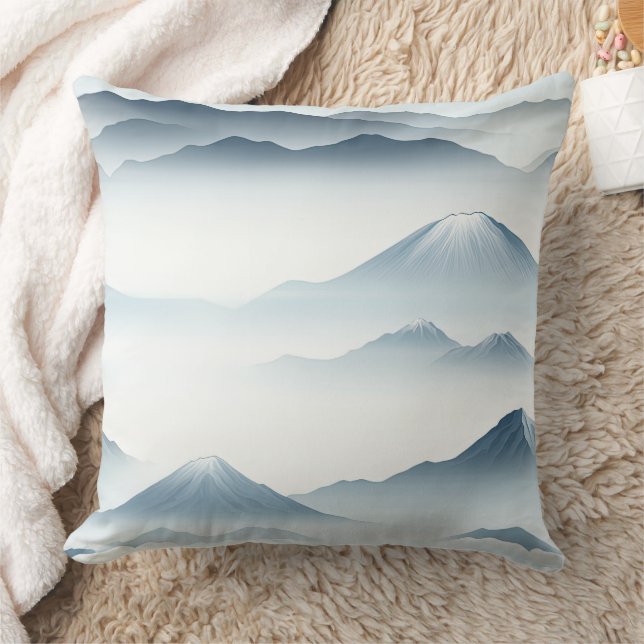 Tranquil Mountains Snow Blue White Scene Cushion (Blanket)