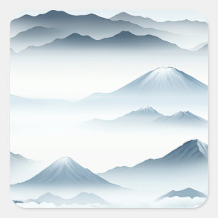 Tranquil Mountains Snow Blue White Scene Square Sticker